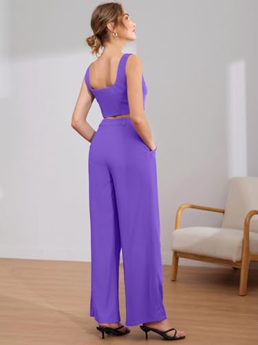 Image of Women's Two-Piece Co-ord Sets-Crop Top and Wide-Leg Pants-Stylish Casual Matching Outfits