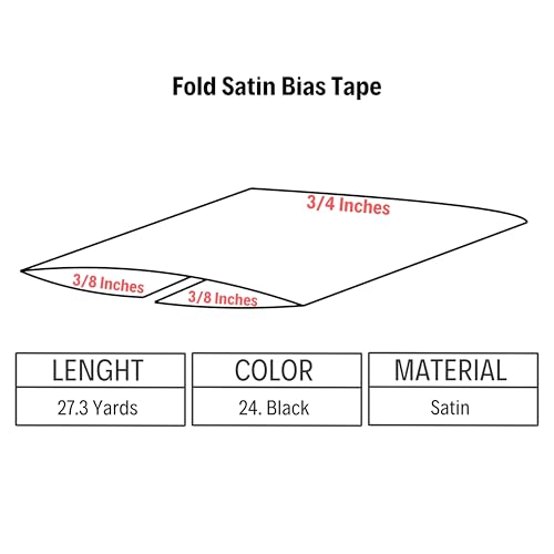 Image of Fold Satin Bias Tape - 99+ Colors - 3 /4 Inches Wide - 27 Yards - Fold Satin Binding Bias Ribbon Fabric Piping Bias Binding Tape for Sewing Clothing DIY (24. Black) BYS24