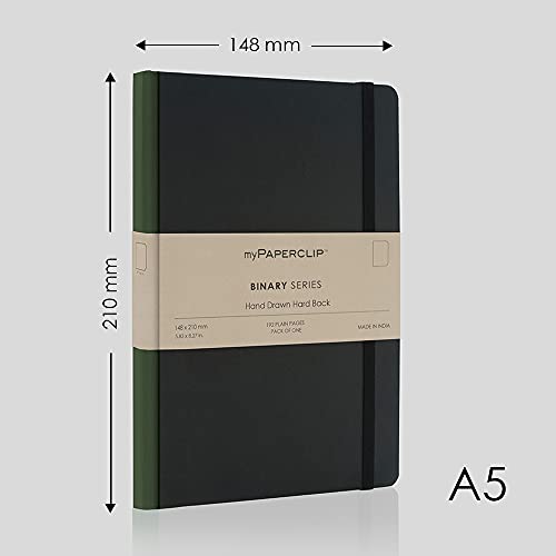 Image of myPAPERCLIP Binary Series - A5 Unruled Notebook | Italian Hardboard Cover | 192 Pages, 80 GSM Paper, A5 (5.83 x 8.27 in) | Thread Bound with Elastic Closure & Bookmark | Green Spine