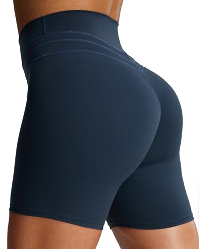 Aoxjox Luna Workout Biker Shorts for Women Tummy Control High Waisted Exercise Athletic Gym Running Yoga Short 6 (Blueberry XX-Small)