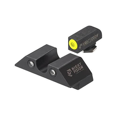 Night Fision Tritium Night Sight Set Compatible with Glock 17/17L/19/22-28/31-35/37-39/45, Yellow Front Ring, U Notch Black Rear Rings