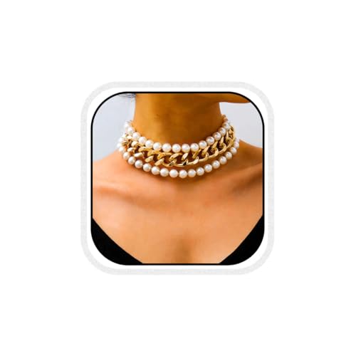 CLOACE Layered Pearl Choker Necklace Gold Chunky Link Chain Necklaces Thick Necklaces Punk Jewelry for Women(Gold Layered Chain)