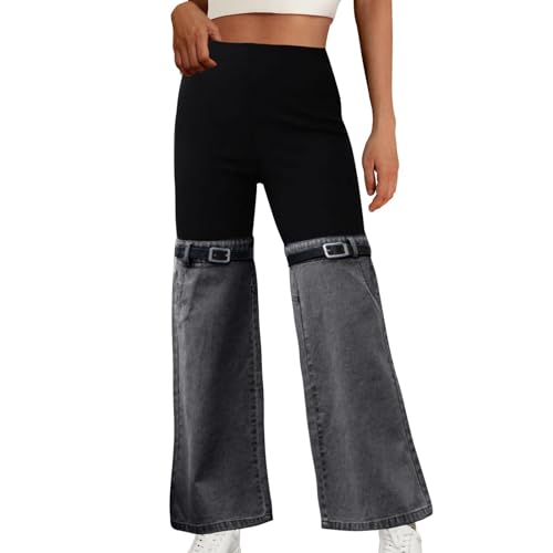 Womens Patchwork Flare Jeans Stretch High Waisted Bell Bottom Denim Pants 2024 Hot Girl Wide Leg Y2K Fashion Trousers