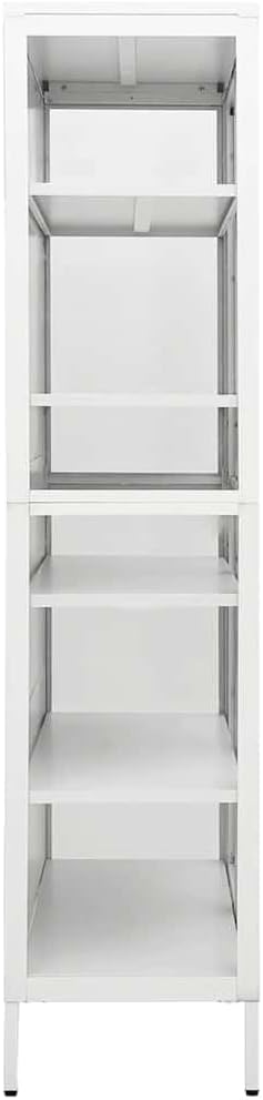 White Steel Display Cabinet with Tempered Glass, Large Vertical Locker Storage Cabinet for Home, Adjustable Shelves, Wall-Mountable Storage Cupboard