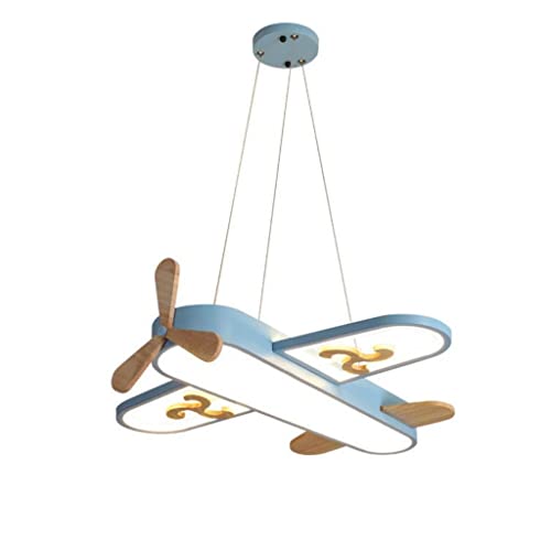 WJLL Lampe Suspension de chambre d'enfants LED bois plafonnier lustre d'avion de dessin animé moderne avec télécommande protection des yeux Pendentif...