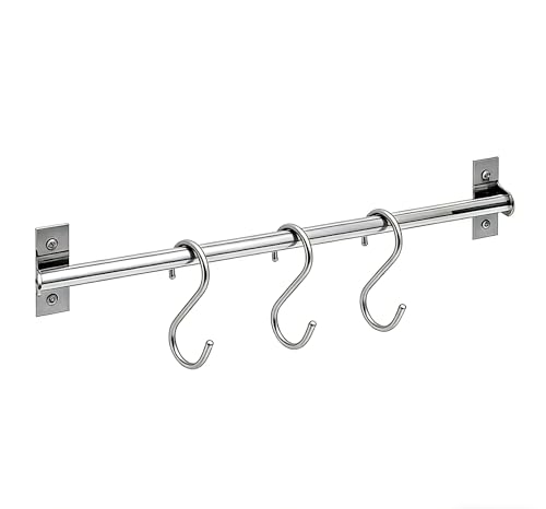 TentHome Support Ustensiles Cuisine Mural INOX avec 3 Crochets 50cm, Porte Ustensiles Cuisine Mural, Rangement poele