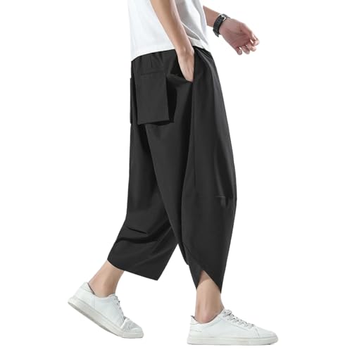 Spring Summer Loose Thin Plus Size Harem Pants Japanese Streetwear Sports Cropped Pants Men