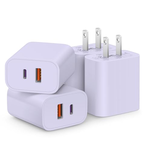 Image of [4 Pack] USB C Charger Block Fast Charging Multiport Adpater [PD 20W USB-C & QC 3.0 USB-A Port] for iPhone 17 /16 /15 /14 /13 /12 /11 /X /8, iPad, Galaxy, Google & More [Purple]