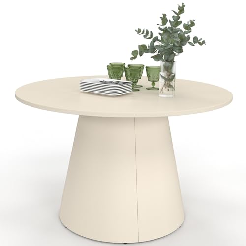 IDMarket - Table de Jardin Ronde Amelia 120 CM 6 Personnes avec Pied Central en métal Beige