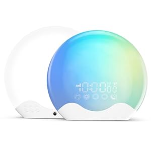 Light Therapy Lamp, Sunlight Alarm Clock with 10,000 Lux Therapy Light, Wake Up Light with 20 Brightness & 4 Color Temperature, Dual Alarms & Snooze,11 Atmosphere Lights and Sleep Aid