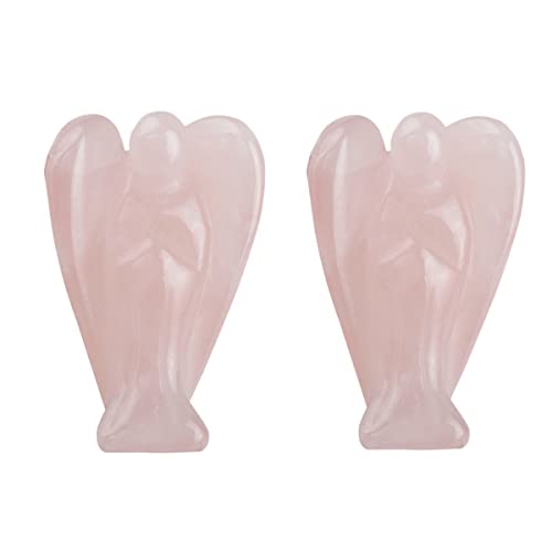 mookaitedecor 2pcs 1.5" Rose Quartz Crystal Pocket Guardian Angel Ornament Carved Figurine Statue