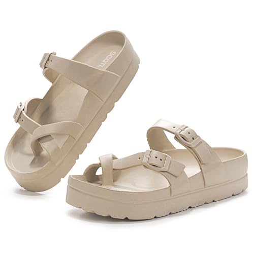 Women's Platform Sandals with Arch Support, Comfort Slides Adjustable Slip On Flat Sandals for Summer Ultra Cushion & Thick Soles3