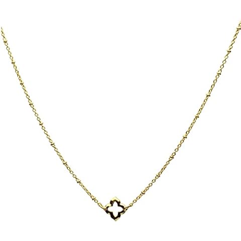 18KT Gold-Flashed Sterling Silver Small Open Clover Cable Station Chain Necklace Italy Adj 20"+2" Cover