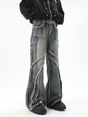 Mens Flared Jeans Amikaki Fashion 2024 Streetwear Patchwork Bell Bottom Denim Pants2