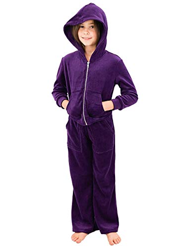 Vivian's Fashions Velour Hoodie Set - Girls Jacket and Matching Pants, Soft Cotton, Pockets, Zipper Close3