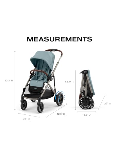 Image of Cybex e-Gazelle S Electronic Assist Stroller - Gazelle S Single-to-Double Electric Stroller, Smart Assist, Rocking Mode, 20+ Configurations & Compact Fold, Stormy Blue with Taupe Frame