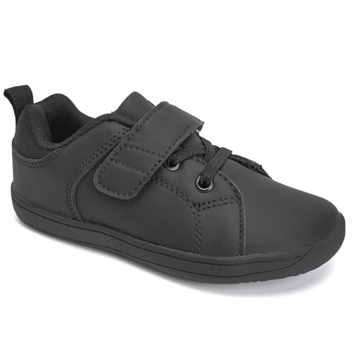WateLves Toddler Little Kid Wide Barefoot The First Walking Shoes Girls Boys Leather Uniform Dress Shoes Lightweight Splay Naturally Minimalist Sneakers (Black, 23)