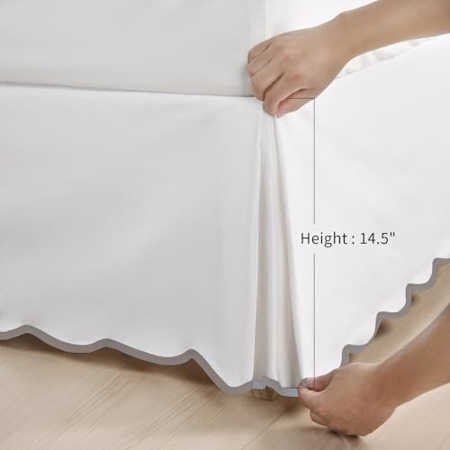 HIG Off White Chic King Bed Skirt - Easy Fit Scallop Edge Pleated Bedskirts, 14 Inch Drop Anti-Slip Dust Ruffle, Thick Fabric for Enhanced Privacy, Pre-Washed for Long-Lasting Use(N60022)