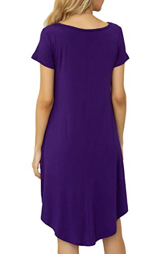 Image of Women Casual Loose Soft Crewneck Short Sleeve Pockets Swing T-Shirt Dress