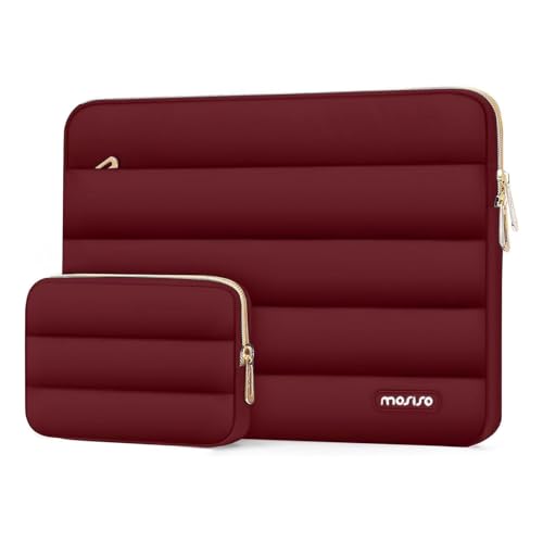 Image of MOSISO 15-15.6 inch Laptop Case, 16 inch Puffy Laptop Sleeve Compatible with MacBook Pro 16, HP Dell ASUS Acer Toshiba Lenovo Notebook Computer, Polyester Horizontal Bag with Small Case, Red