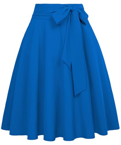 Image of FRAULEIN Women's Flared Pleated Maxi Skirt High Waist A-Line with Pockets and Belt Accessories [Small-Plus Size]