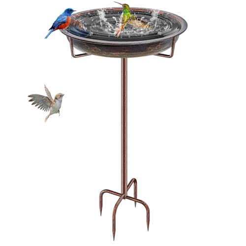 KHayRovies Metal Bird Bath for Outside Garden Birdbath Bowl, 36.2' Height Freestanding Bird Feeders for Outdoors with 4 Prongs Base Stake, Standing Birdfeeders for Yard Lawn Decor (Retro Copper)