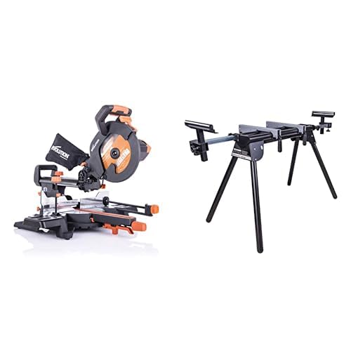Evolution Power Tools - Scie à Onglets Coulissante Multi-Matériaux R255SMS + avec le Pack Plus, 255 mm (230 V) & Evolution Power Tools - Support pour Scie à...