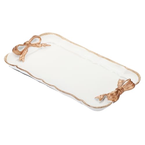 PATIKIL Vassoio Decorativo Vintage, Vassoio Porta Asciugamani, Vassoio Portaoggetti, Piatto per Frutta, Organizzatore Cosmetici, Design Retrò con Fiocco, Piatto Rettangolare Resina, Bianco
