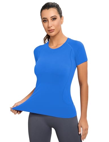 Image of MathCat Seamless Workout Tops for Women, Short Sleeve Compression Athletic Shirts Soft Yoga Gym Tops XS-XL