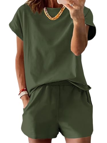Ensemble Femme Ete 2 pièces Décontractée Pantalon Courte et Haut à Col Rond Survêtement Elegant détente Yoga Sportswear Ensemble de pyjama et col rond Tenue casual Survêtement Jogging pour le fitness