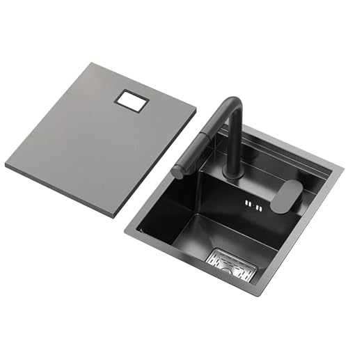 Lavaplatos Compacto Deo Inoxidable para Restaurantes, con Grifo Extraíble Y Elevador, Ideal para Cafeterías, Bares Y Autocaravanas (40 X 44 Pulgadas, 22 Cm)./O Negro/40 * 44 * 22 cm