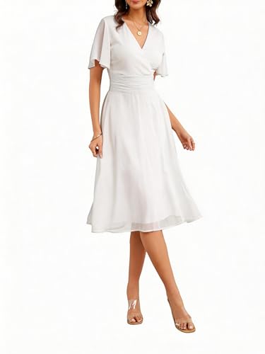 Image of Women's Summer Elegant Chiffon Wrap V Neck Aline Dress