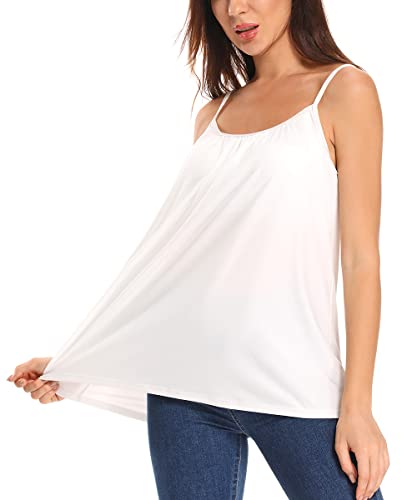 Ritera Frauen Sommer lässiges ärmelloses gefaltetes Mehrlagen Cami Tank Top mit Cups Camisole,Weiß,M Cover