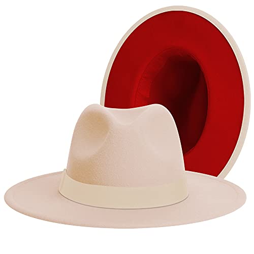 Image of Classic Fedora Hat Flat Top Hat Felt Pork Pie Hat Wide Brim Church Derby Cap for Women and Men
