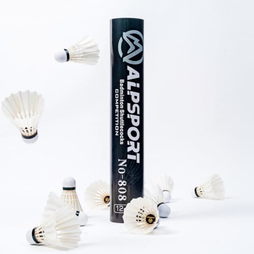ALPSPORT 808 12 Pack White Goose Feather Badminton Shuttlecocks Birdies, High Speed Training Shuttlecock Balls with Great Stability and Durability for Indoor Outdoor Sports