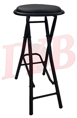 Image of IYB Folding Stool - Heavy Duty 25-inch Collapsible Padded Round Stool with 80 KG Capacity for Dorm, Rec Room, Bar, Kitchen or Gameroom (Black)