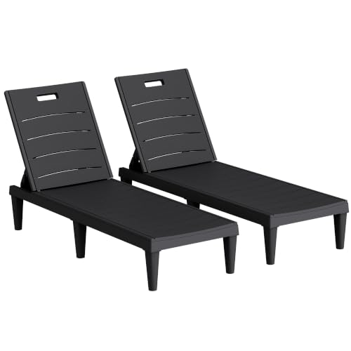 Homall Patio Chaise Lounge Chairs Set of 2, Outdoor Lightweight Lounge Chairs, 5 Position Adjustments Backrest for Outside Pool, Garden, Patio and Beach, Black