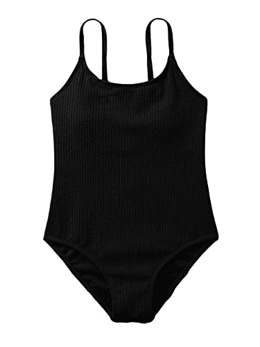 Milumia Girl's One Piece Swimsuit Solid Spaghetti Strap Cute Swimwear Bathing Suit