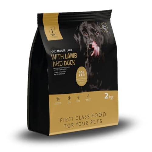 Hundefutter Trockenfutter Getreidefrei für Erwachsene Hunde Lamm Ente 2kg 1DOG