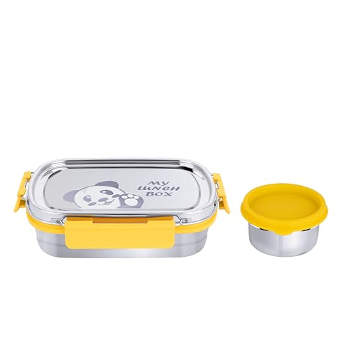 Image of PDDFALCON Stainless Steel Recta Munchy with Panda Print with 100% Leak-Proof, BIS Certified, Jindal Seal & Made in India Lunch Box - 875ml (Recta Munchy Yellow, 875ml)