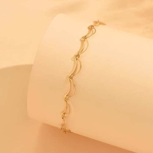 Image of Anklets for Women Dainty CZ Ankle Bracelet 18K Gold Plated Waterproof Boho Dot Star Moon Daisy Ocean Beaded Anklet Trendy Foot Jewelry