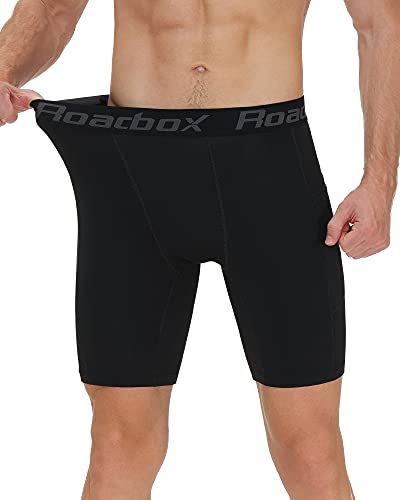 Roadbox Men's Compression Shorts with Pockets, 3 Pack 9'' Performance Running Base Layer for Workout Sports Underwear2