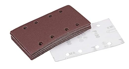 MACHSWON 100 Grit Sanding Sheet Sander Sandpaper Hook and Loop Pads 8 Hole 10pcs for 1/3 sander, Brown, 100Grits