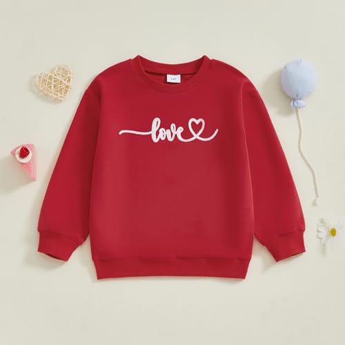 Toddler Boy Girl Valentines Day Shirt Letter Embroidery Sweatshirt Long Sleeve Pullover Tops Kids Valentines Outfits2