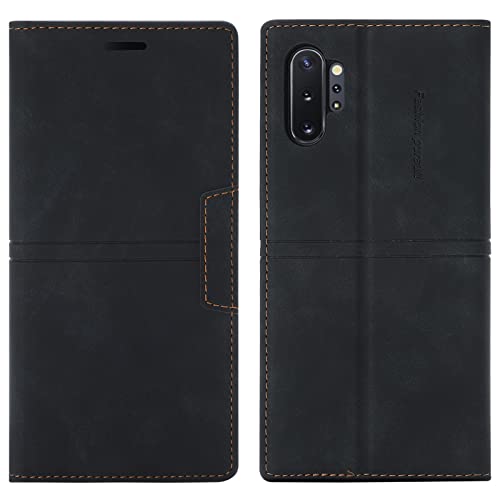OKZone Funda para Samsung Galaxy Note 10 Plus, Libro Magnético con Tapa de Cuero Piel (Negro)
