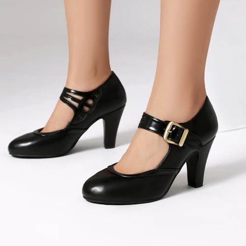 Women's Mary Jane Close Round Toe Vintage 1950s Heels Retro 1920s Victorian Pumps 1930s Shoes4
