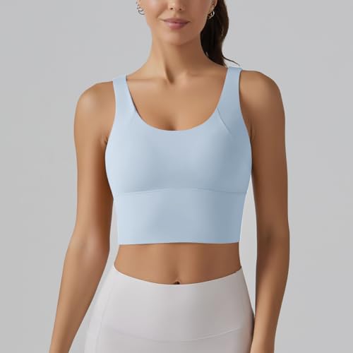 Image of ABOCIW Longline Sports Bra for Women V Back Wireless Padded Medium Support Yoga Bra Workout Crop Tank Tops