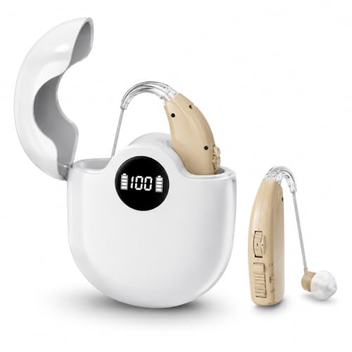 Image of Aika Rechargeable Digital Hearing Aid with Charging Case, Intelligent Noise Reduction, 42dB Sound Amplifier, Lightweight Behind-the-Ear Hearing Device for Seniors & Adults, Left /Right Ear Compatible