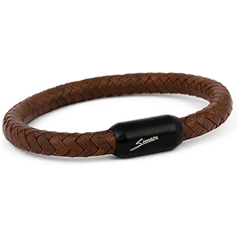 SIMARU Braided Leather Bracelet Unisex Magnetic Clasp Stainless Steel Premium Unisex Bracelet Made in Germany, XL, Stainless Steel Cover