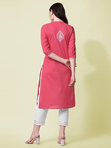 Image of MIRCHI FASHION Pure Cotton Lucknowi Chikankari Embroidered Kurta Set | Straight Fit Kurta Pant Outfit | Ethnic Office Wear & Daily Style 2 Piece Collection